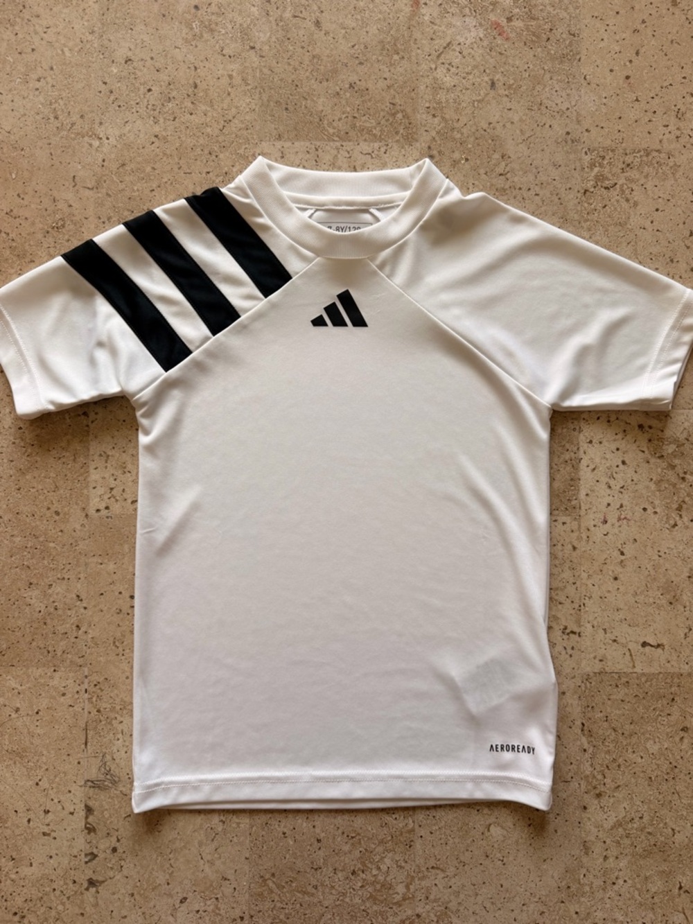adidas White Tee with Black Three-Stripe Shoulder